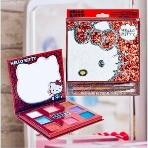 Hello Kitty Red Glitter Shimmer Shadow Palette Compact with Mirror & Brushes